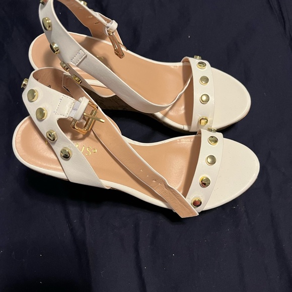 New Studded Leather White Cork Wedges - Picture 4 of 4